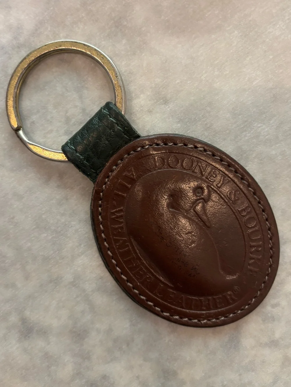 Dooney & Bourke Vintage Leather Oval Key Fob Ring All Weather Leather Duck Logo
